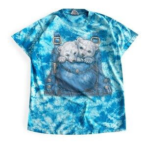 Secondhand Rock Eagle, Puppy / Polar Bear Pouch T-Shirt / 1990's Tie Dye